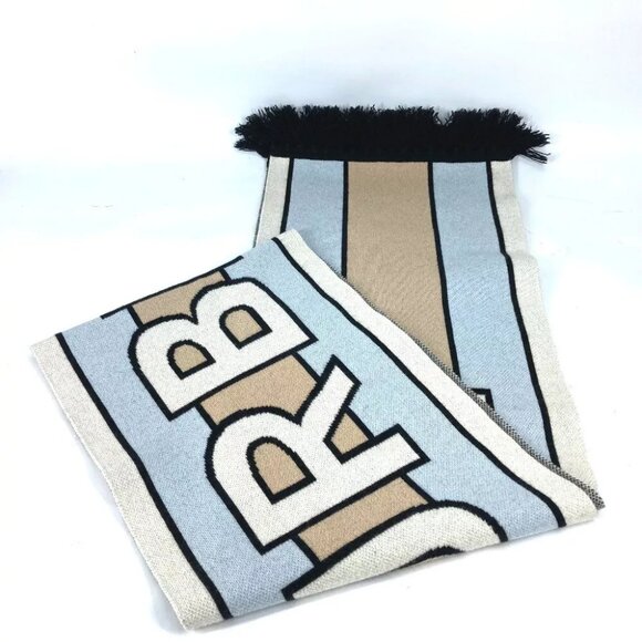 BURBERRY 8021740 border logo fringe Scarf Cashmere - Picture 2 of 9